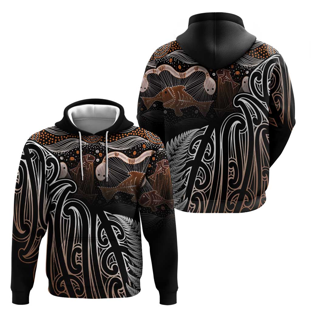 Aotearoa Maori - Australia Indigenous Hoodie Koiri Whakairo Mix Aboriginal Art - Aussie Hoodie