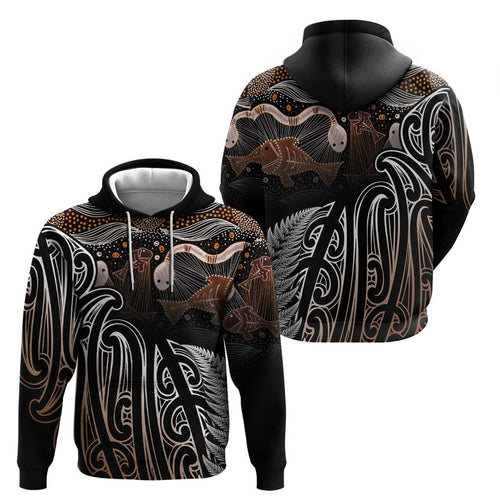 Aotearoa Maori - Australia Indigenous Hoodie Koiri Whakairo Mix Aboriginal Art - Aussie Hoodie