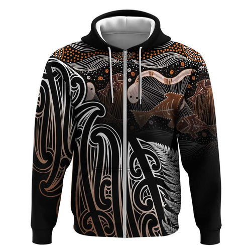 Aotearoa Maori - Australia Indigenous Hoodie Koiri Whakairo Mix Aboriginal Art - Aussie Hoodie