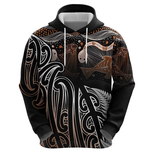 Aotearoa Maori - Australia Indigenous Hoodie Koiri Whakairo Mix Aboriginal Art - Aussie Hoodie