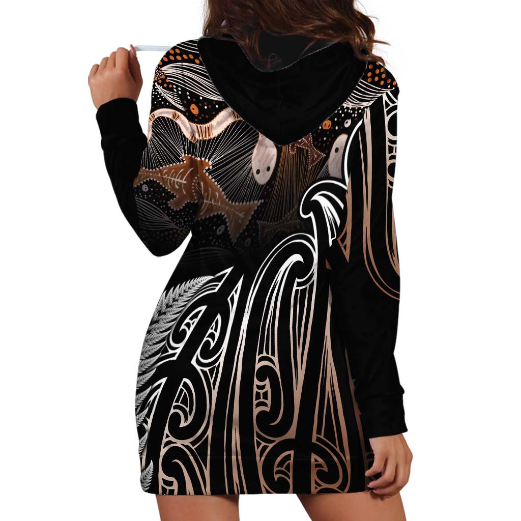 Aotearoa Maori - Australia Indigenous Hoodie Dress Koiri Whakairo Mix Aboriginal Art - Aussie Hoodie