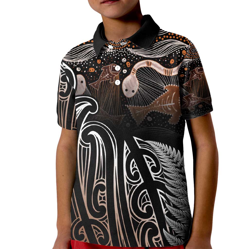 Aotearoa Maori - Australia Indigenous Kid Polo Shirt Koiri Whakairo Mix Aboriginal Art - Aussie Hoodie
