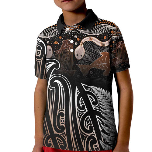 Aotearoa Maori - Australia Indigenous Kid Polo Shirt Koiri Whakairo Mix Aboriginal Art - Aussie Hoodie