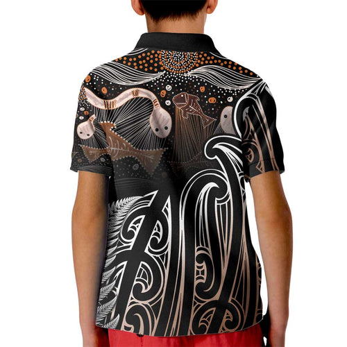 Aotearoa Maori - Australia Indigenous Kid Polo Shirt Koiri Whakairo Mix Aboriginal Art - Aussie Hoodie