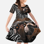 Aotearoa Maori - Australia Indigenous Kid Short Sleeve Dress Koiri Whakairo Mix Aboriginal Art - Aussie Hoodie