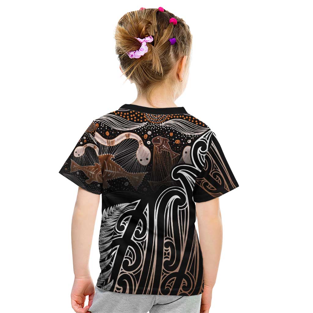 Aotearoa Maori - Australia Indigenous Kid T Shirt Koiri Whakairo Mix Aboriginal Art - Aussie Hoodie