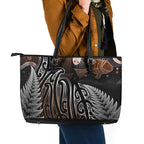 Aotearoa Maori - Australia Indigenous Leather Tote Bag Koiri Whakairo Mix Aboriginal Art - Aussie Hoodie