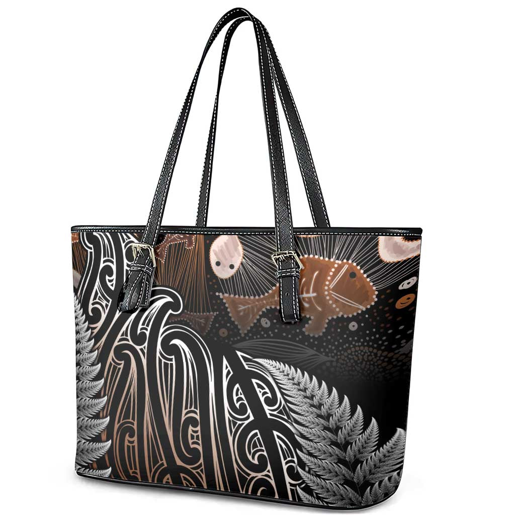 Aotearoa Maori - Australia Indigenous Leather Tote Bag Koiri Whakairo Mix Aboriginal Art - Aussie Hoodie