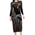 Aotearoa Maori - Australia Indigenous Long Sleeve Bodycon Dress Koiri Whakairo Mix Aboriginal Art - Aussie Hoodie