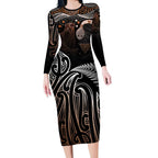 Aotearoa Maori - Australia Indigenous Long Sleeve Bodycon Dress Koiri Whakairo Mix Aboriginal Art - Aussie Hoodie