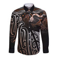 Aotearoa Maori - Australia Indigenous Long Sleeve Button Shirt Koiri Whakairo Mix Aboriginal Art - Aussie Hoodie