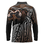 Aotearoa Maori - Australia Indigenous Long Sleeve Polo Shirt Koiri Whakairo Mix Aboriginal Art - Aussie Hoodie