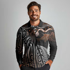 Aotearoa Maori - Australia Indigenous Long Sleeve Polo Shirt Koiri Whakairo Mix Aboriginal Art - Aussie Hoodie