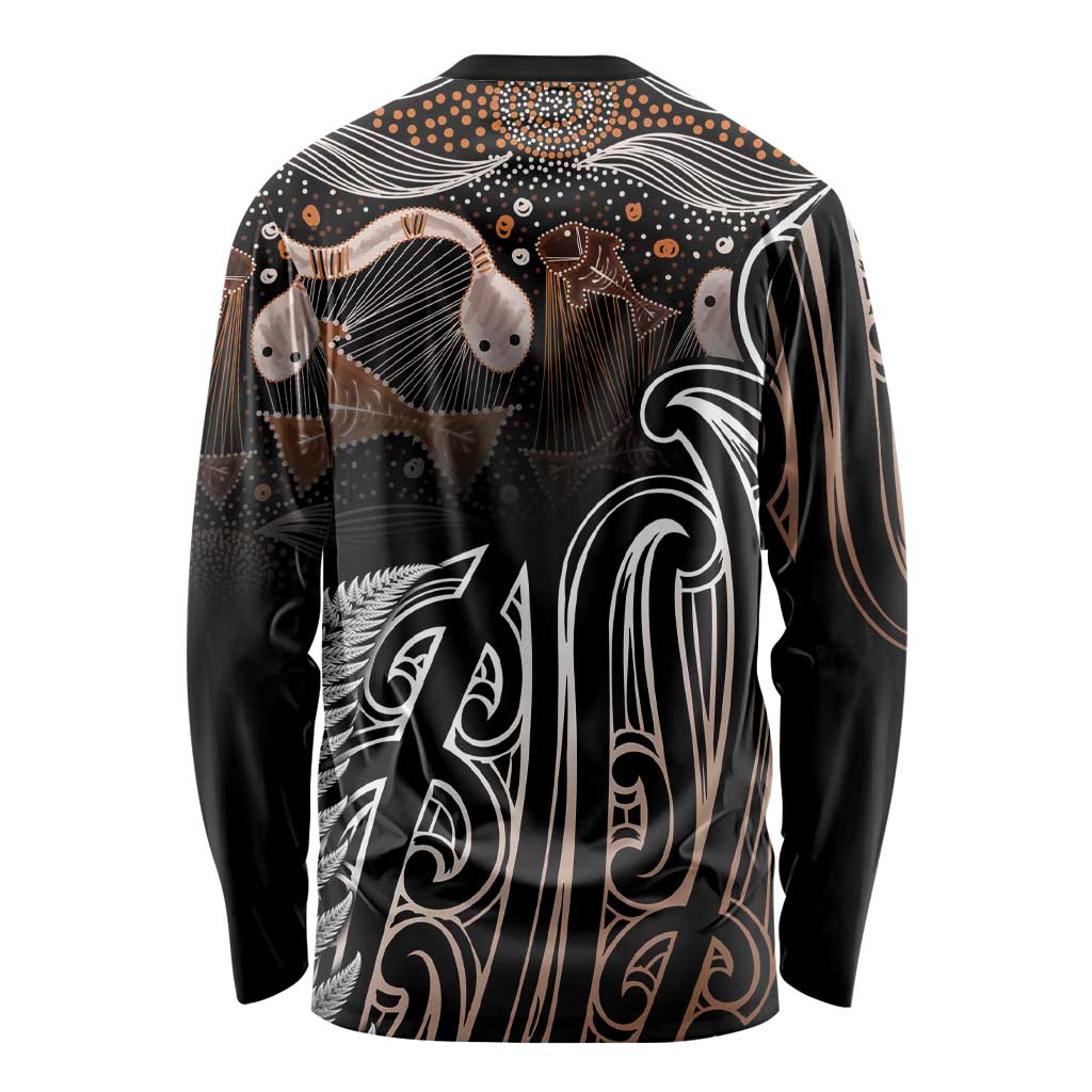 Aotearoa Maori - Australia Indigenous Long Sleeve Shirt Koiri Whakairo Mix Aboriginal Art - Aussie Hoodie