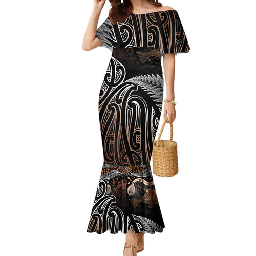 Aotearoa Maori - Australia Indigenous Mermaid Dress Koiri Whakairo Mix Aboriginal Art - Aussie Hoodie