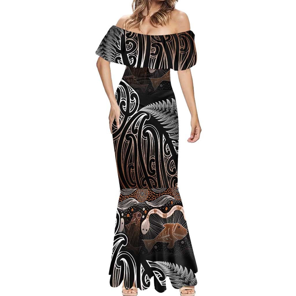 Aotearoa Maori - Australia Indigenous Mermaid Dress Koiri Whakairo Mix Aboriginal Art - Aussie Hoodie