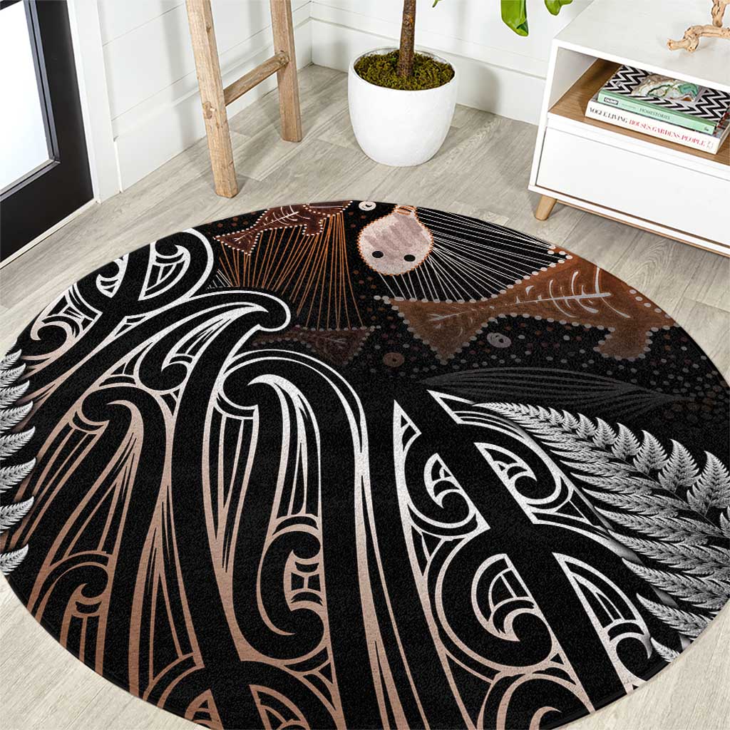 Aotearoa Maori - Australia Indigenous Round Carpet Koiri Whakairo Mix Aboriginal Art - Aussie Hoodie