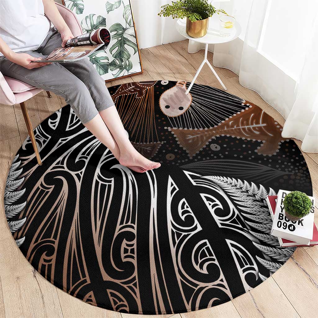 Aotearoa Maori - Australia Indigenous Round Carpet Koiri Whakairo Mix Aboriginal Art - Aussie Hoodie