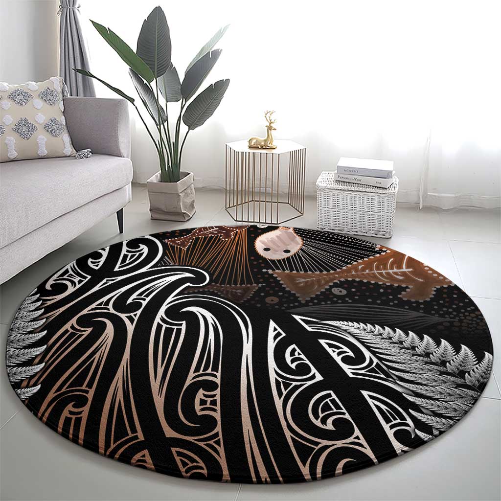 Aotearoa Maori - Australia Indigenous Round Carpet Koiri Whakairo Mix Aboriginal Art - Aussie Hoodie