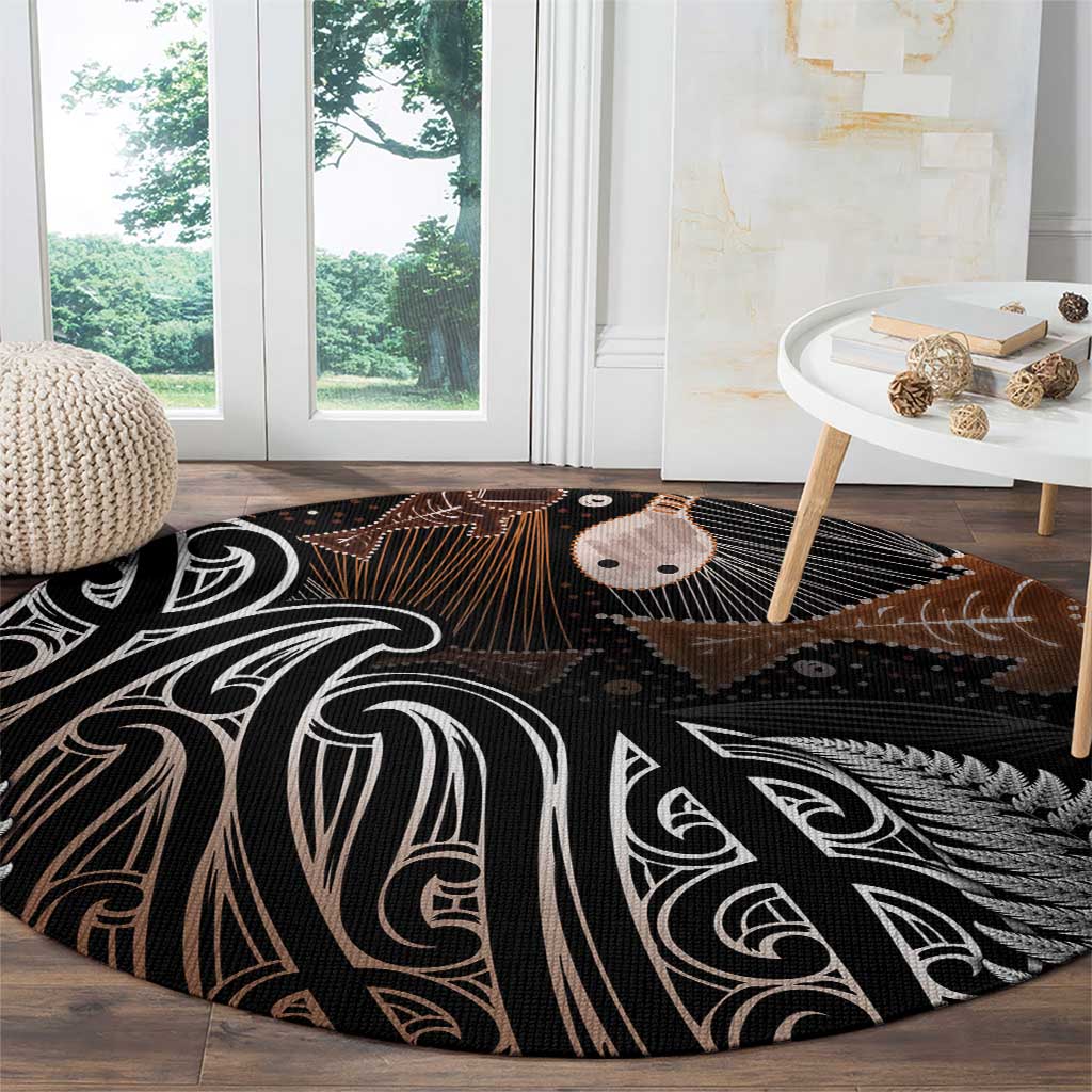 Aotearoa Maori - Australia Indigenous Round Carpet Koiri Whakairo Mix Aboriginal Art - Aussie Hoodie