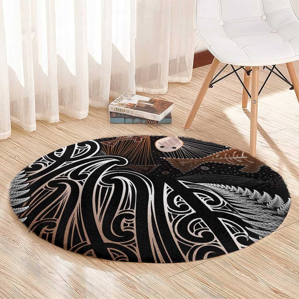 Aotearoa Maori - Australia Indigenous Round Carpet Koiri Whakairo Mix Aboriginal Art - Aussie Hoodie