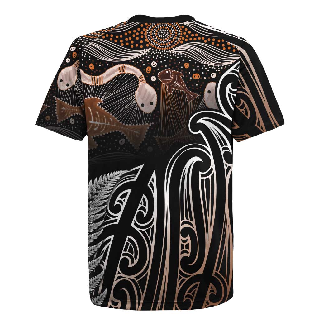 Aotearoa Maori - Australia Indigenous Rugby Jersey Koiri Whakairo Mix Aboriginal Art - Aussie Hoodie