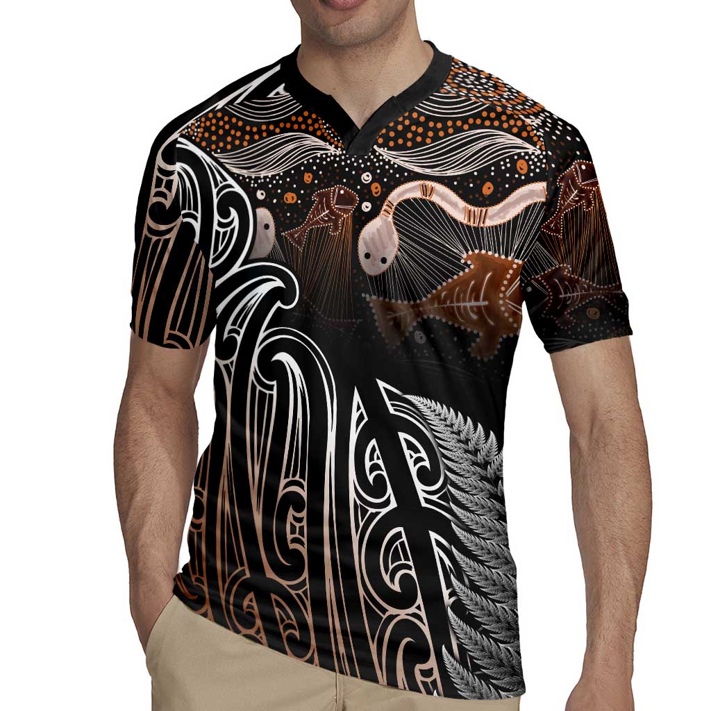 Aotearoa Maori - Australia Indigenous Rugby Jersey Koiri Whakairo Mix Aboriginal Art - Aussie Hoodie