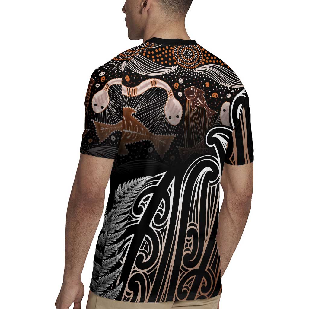 Aotearoa Maori - Australia Indigenous Rugby Jersey Koiri Whakairo Mix Aboriginal Art - Aussie Hoodie
