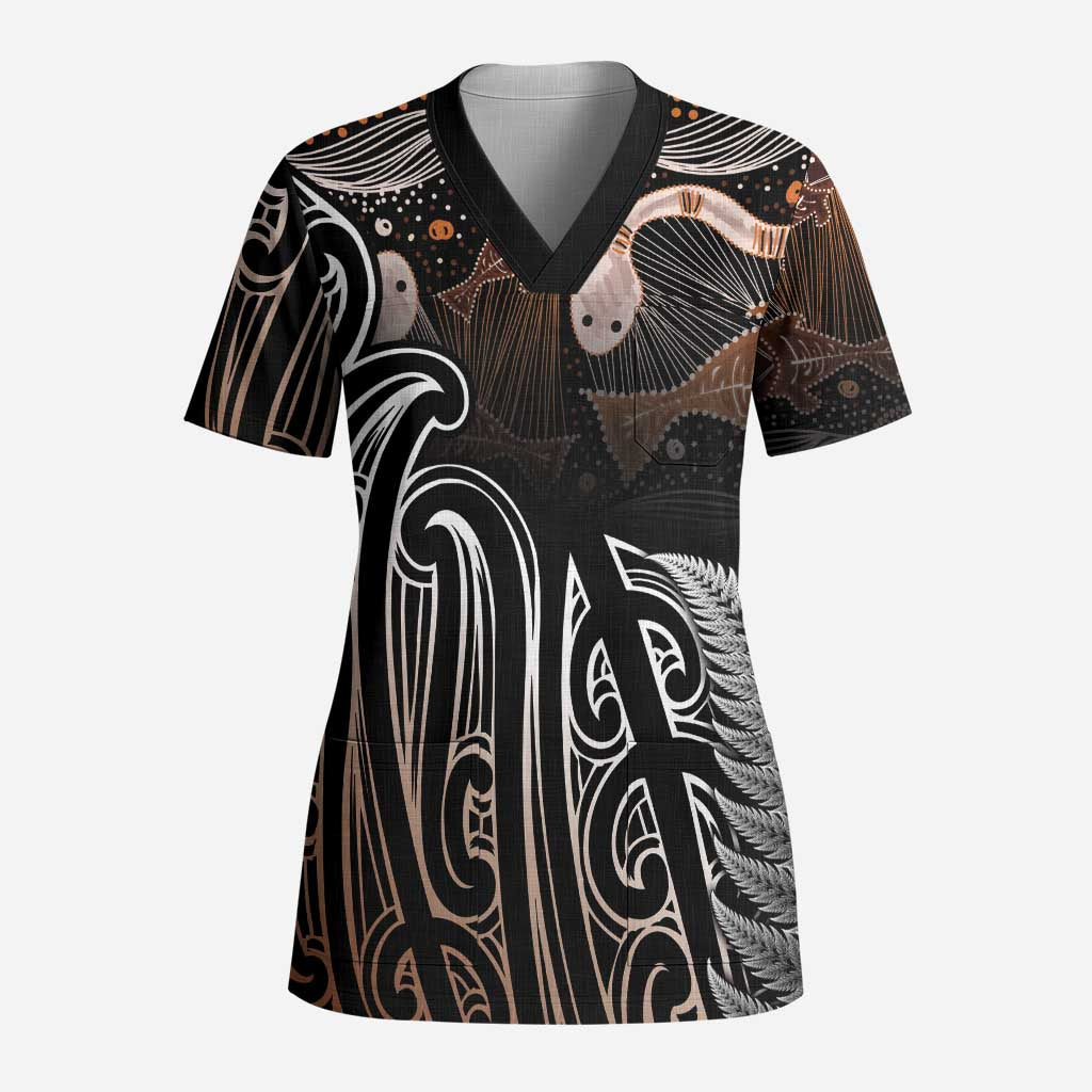 Aotearoa Maori - Australia Indigenous Scrub Top Koiri Whakairo Mix Aboriginal Art - Aussie Hoodie