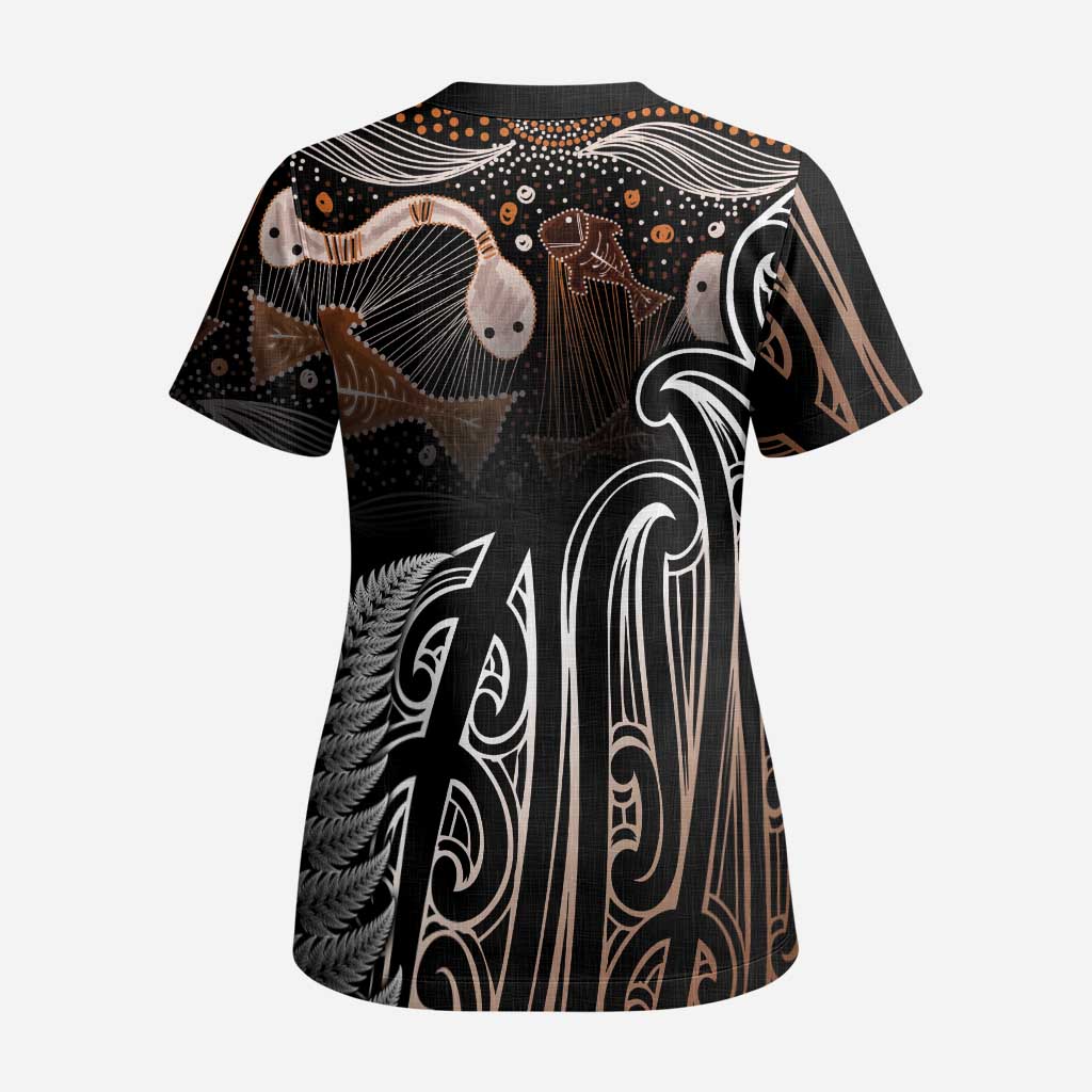Aotearoa Maori - Australia Indigenous Scrub Top Koiri Whakairo Mix Aboriginal Art - Aussie Hoodie