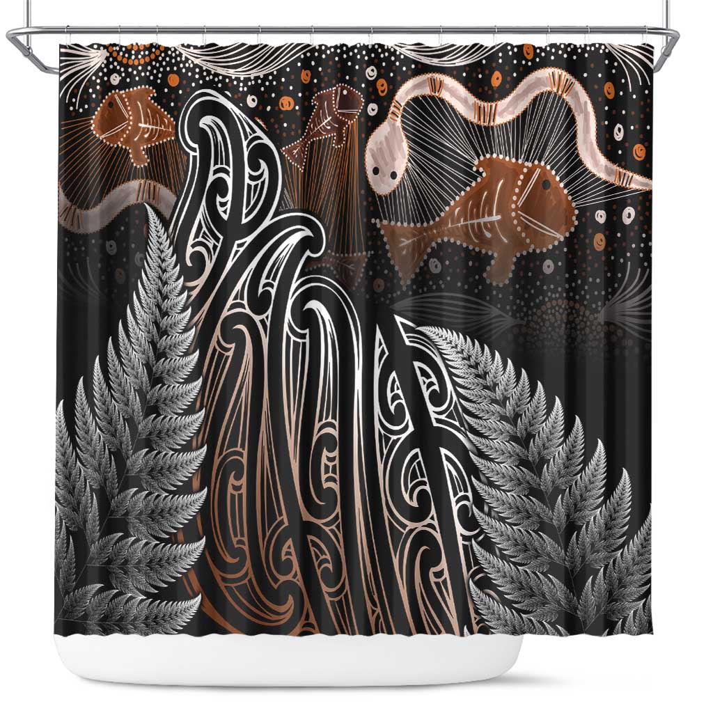 Aotearoa Maori - Australia Indigenous Shower Curtain Koiri Whakairo Mix Aboriginal Art - Aussie Hoodie