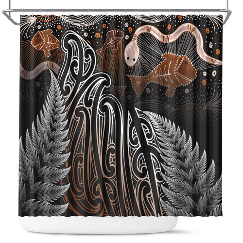 Aotearoa Maori - Australia Indigenous Shower Curtain Koiri Whakairo Mix Aboriginal Art - Aussie Hoodie