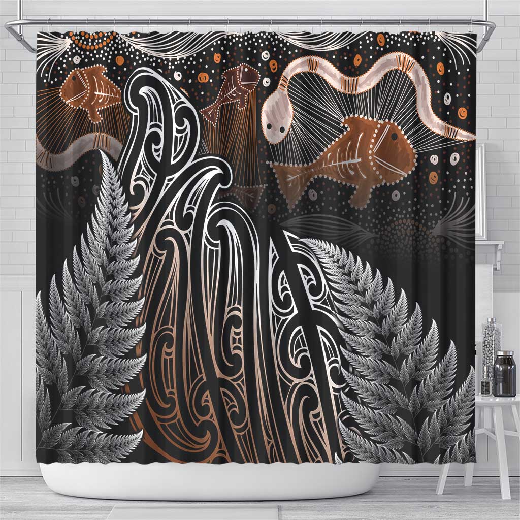 Aotearoa Maori - Australia Indigenous Shower Curtain Koiri Whakairo Mix Aboriginal Art - Aussie Hoodie