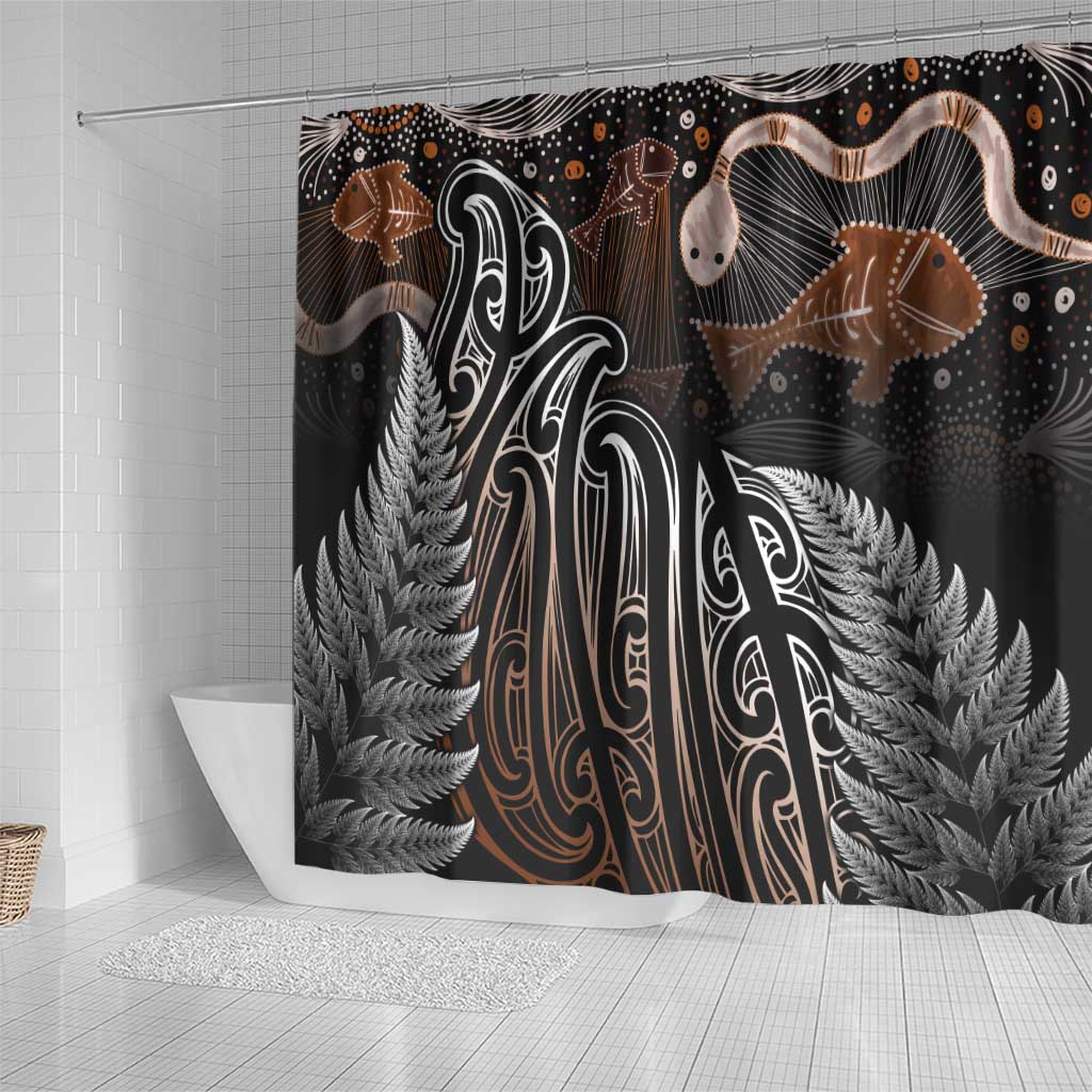 Aotearoa Maori - Australia Indigenous Shower Curtain Koiri Whakairo Mix Aboriginal Art - Aussie Hoodie