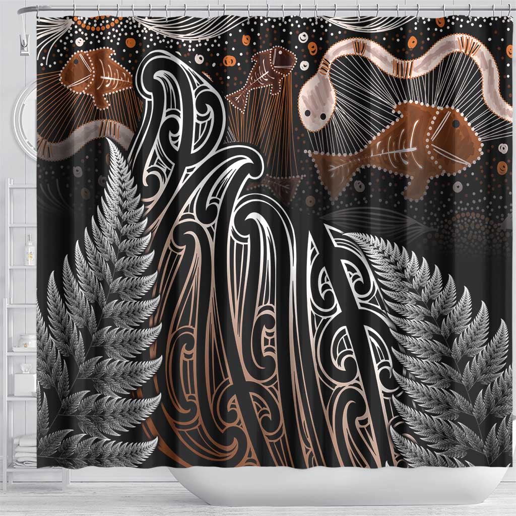 Aotearoa Maori - Australia Indigenous Shower Curtain Koiri Whakairo Mix Aboriginal Art - Aussie Hoodie