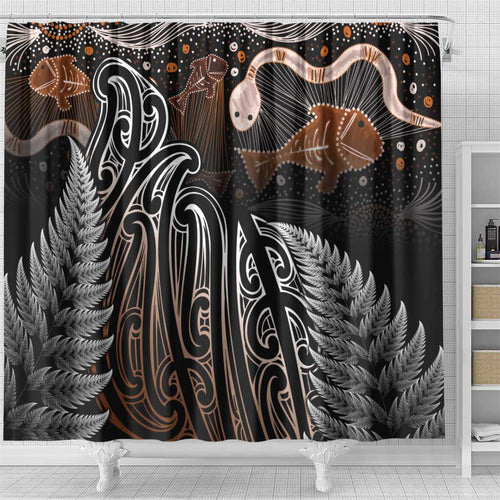 Aotearoa Maori - Australia Indigenous Shower Curtain Koiri Whakairo Mix Aboriginal Art - Aussie Hoodie