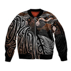 Aotearoa Maori - Australia Indigenous Sleeve Zip Bomber Jacket Koiri Whakairo Mix Aboriginal Art - Aussie Hoodie