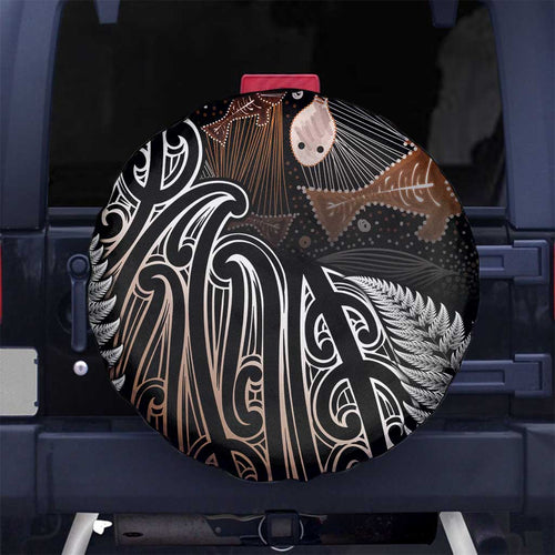 Aotearoa Maori - Australia Indigenous Spare Tire Cover Koiri Whakairo Mix Aboriginal Art - Aussie Hoodie
