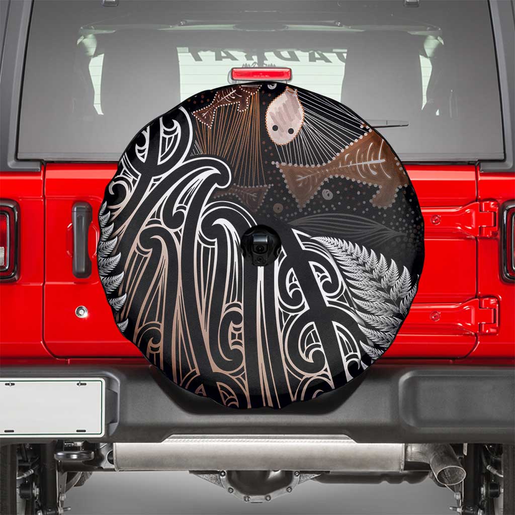 Aotearoa Maori - Australia Indigenous Spare Tire Cover Koiri Whakairo Mix Aboriginal Art - Aussie Hoodie