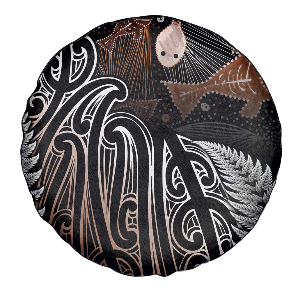 Aotearoa Maori - Australia Indigenous Spare Tire Cover Koiri Whakairo Mix Aboriginal Art - Aussie Hoodie