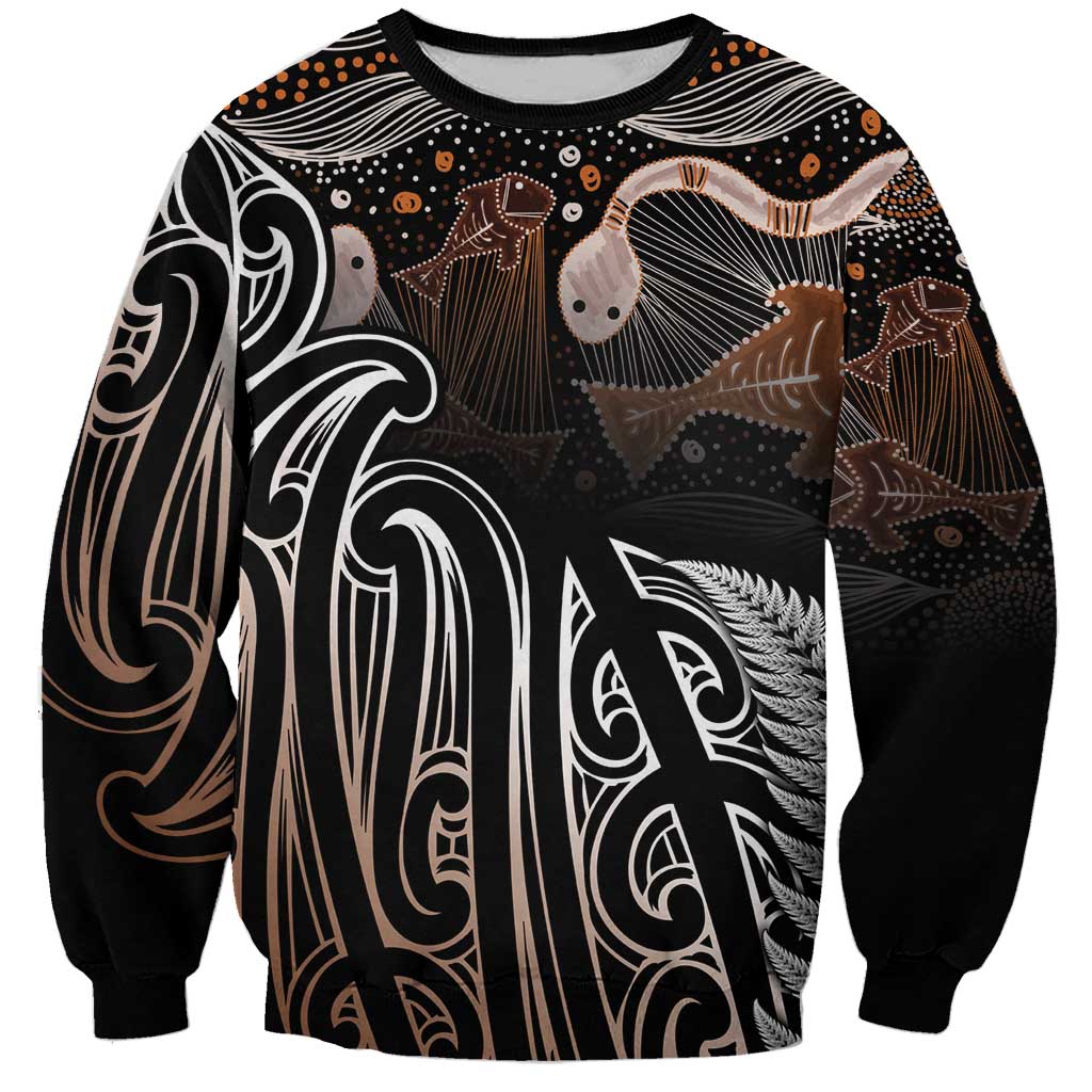 Aotearoa Maori - Australia Indigenous Sweatshirt Koiri Whakairo Mix Aboriginal Art - Aussie Hoodie