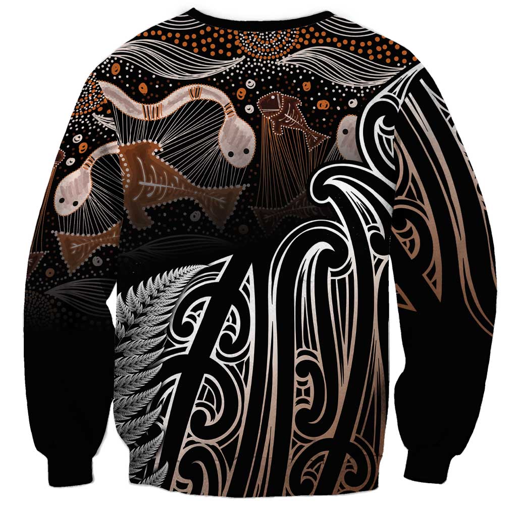 Aotearoa Maori - Australia Indigenous Sweatshirt Koiri Whakairo Mix Aboriginal Art - Aussie Hoodie
