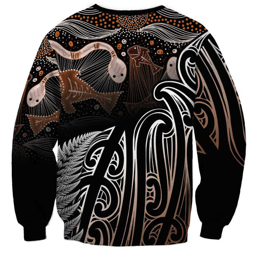 Aotearoa Maori - Australia Indigenous Sweatshirt Koiri Whakairo Mix Aboriginal Art - Aussie Hoodie