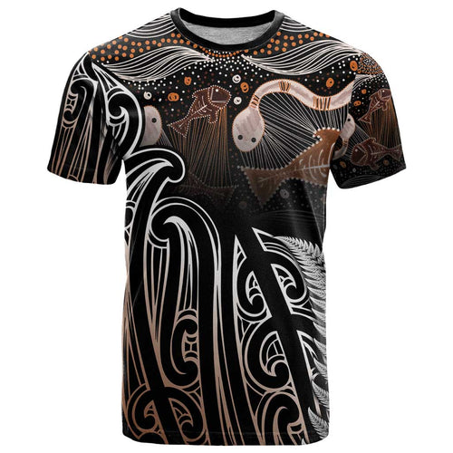 Aotearoa Maori - Australia Indigenous T Shirt Koiri Whakairo Mix Aboriginal Art - Aussie Hoodie