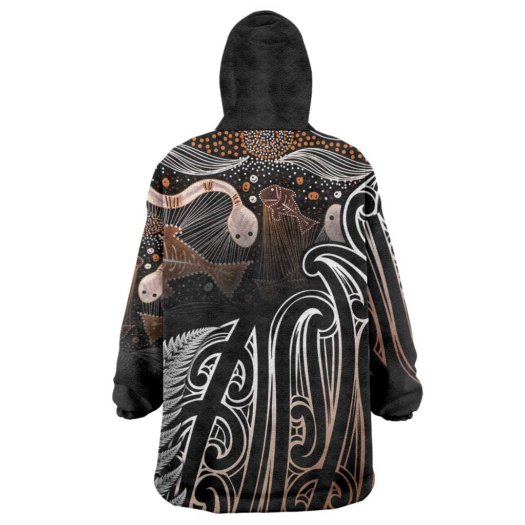 Aotearoa Maori - Australia Indigenous Wearable Blanket Hoodie Koiri Whakairo Mix Aboriginal Art - Aussie Hoodie