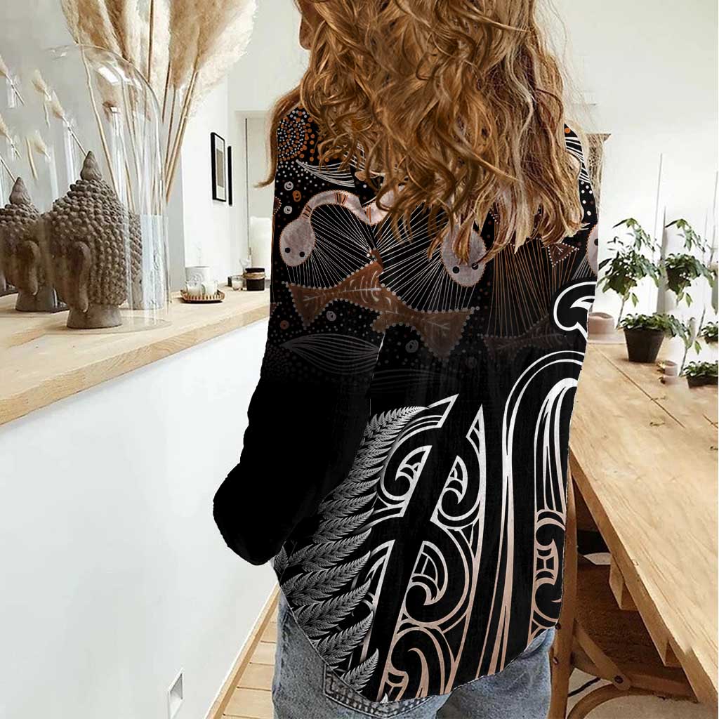 Aotearoa Maori - Australia Indigenous Women Casual Shirt Koiri Whakairo Mix Aboriginal Art - Aussie Hoodie