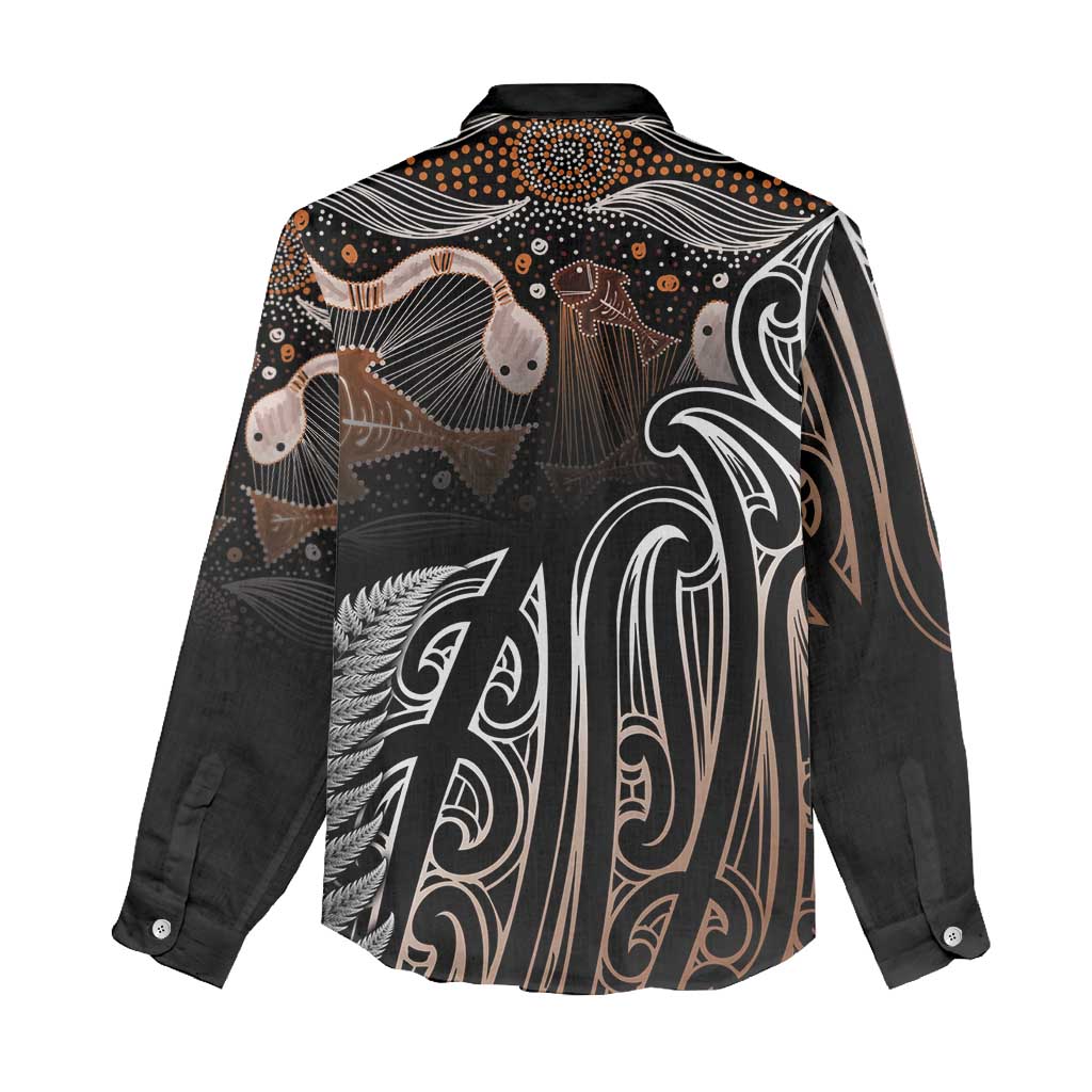 Aotearoa Maori - Australia Indigenous Women Casual Shirt Koiri Whakairo Mix Aboriginal Art - Aussie Hoodie