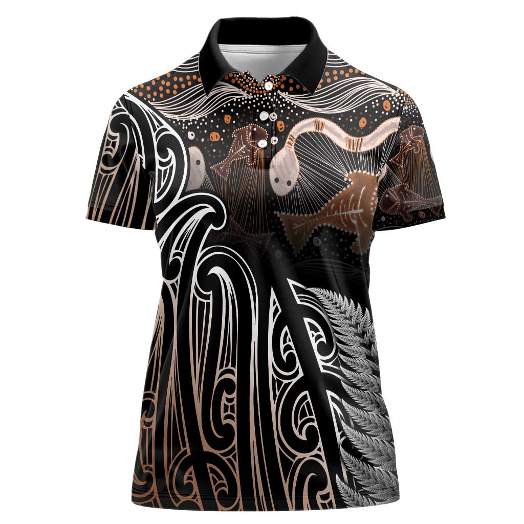 Aotearoa Maori - Australia Indigenous Women Polo Shirt Koiri Whakairo Mix Aboriginal Art - Aussie Hoodie
