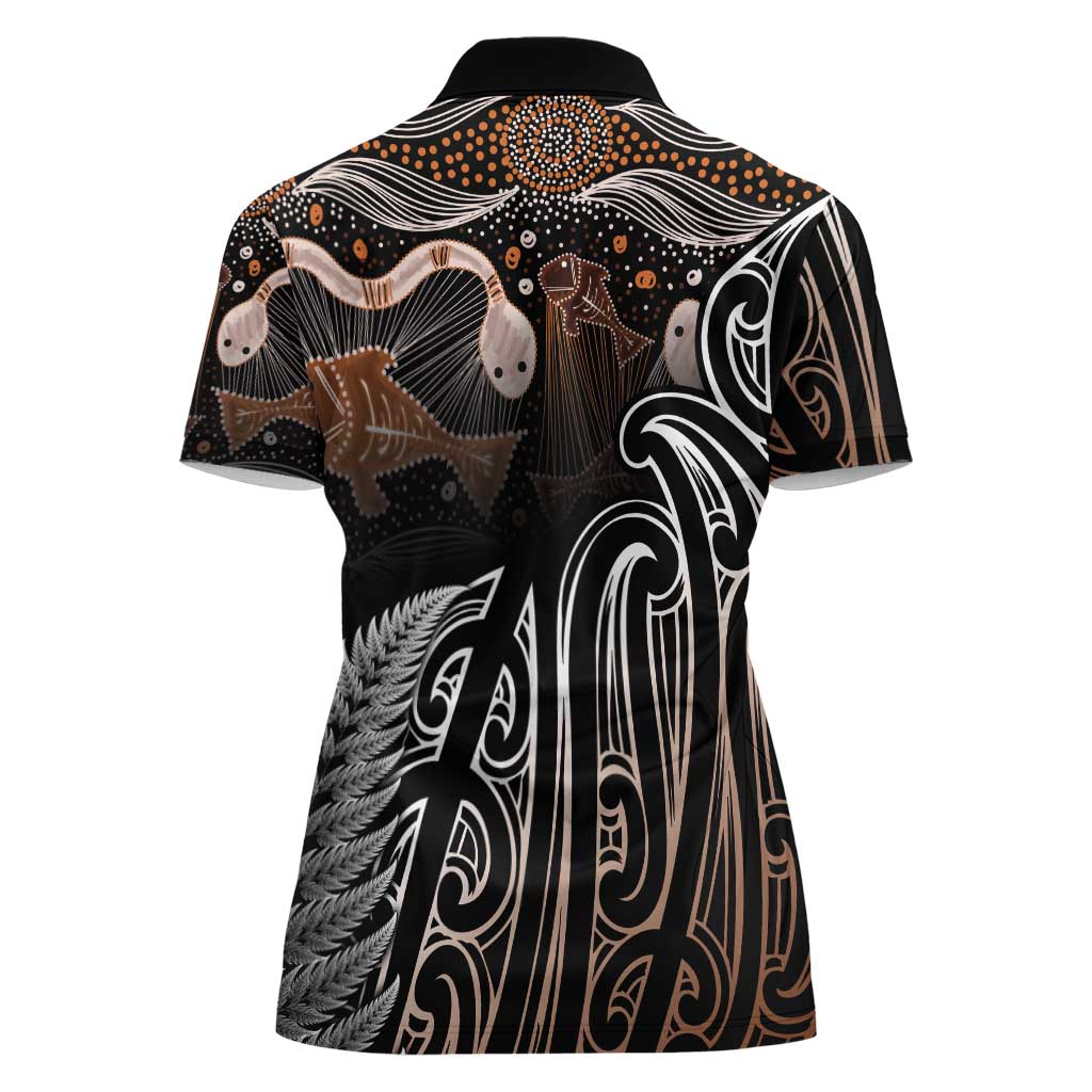 Aotearoa Maori - Australia Indigenous Women Polo Shirt Koiri Whakairo Mix Aboriginal Art - Aussie Hoodie