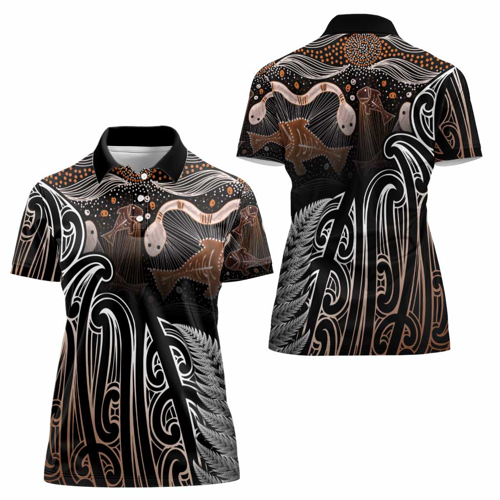 Aotearoa Maori - Australia Indigenous Women Polo Shirt Koiri Whakairo Mix Aboriginal Art - Aussie Hoodie